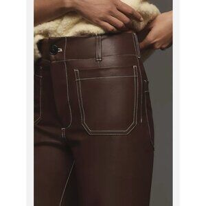 Anthropologie Maeve Colette Faux Leather Wide Leg Pants Brown Contrast 33